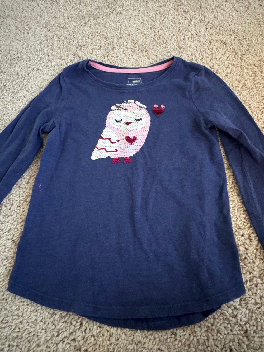 Sonoma Navy Long-Sleeve Sequin Owl Top with Pink Details